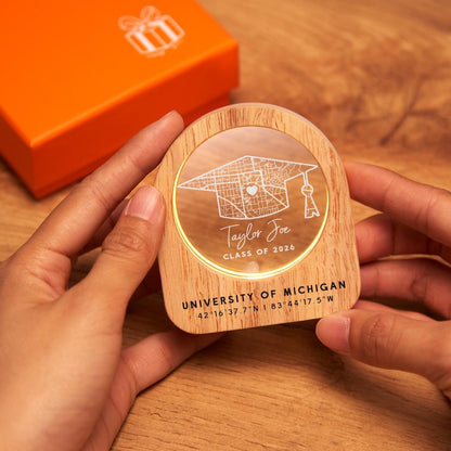 Durable etched night lights, providing a professional way to showcase cherished campus memories.