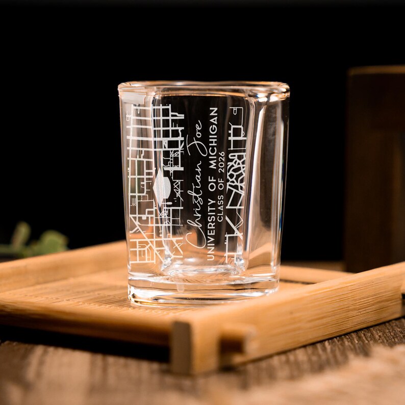 Graduation Glass Shiled Personalized College Map Graduation Shot Glass – Lucy Engraving