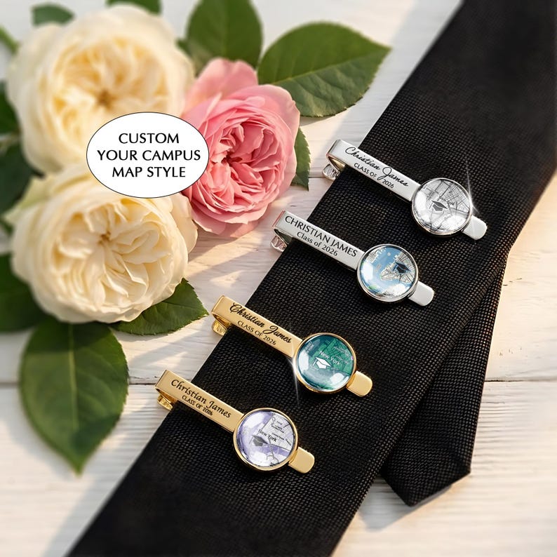 Elegant and durable engraved tie clip, serving as a lasting memento of your favorite campus.