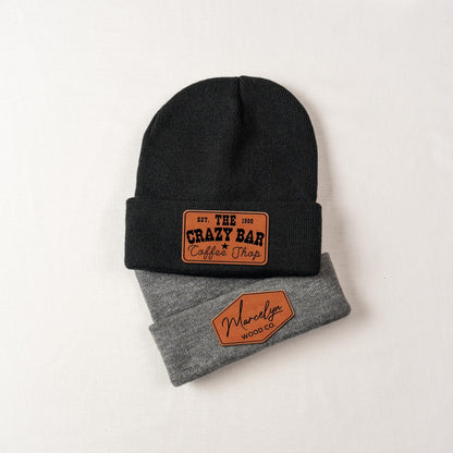 Custom Company Logo Beanie Hat, Engreaved Business Logo on Winter Hats, Laser Engraved Leather Patch Hat, Business Merch, Christmas Gift