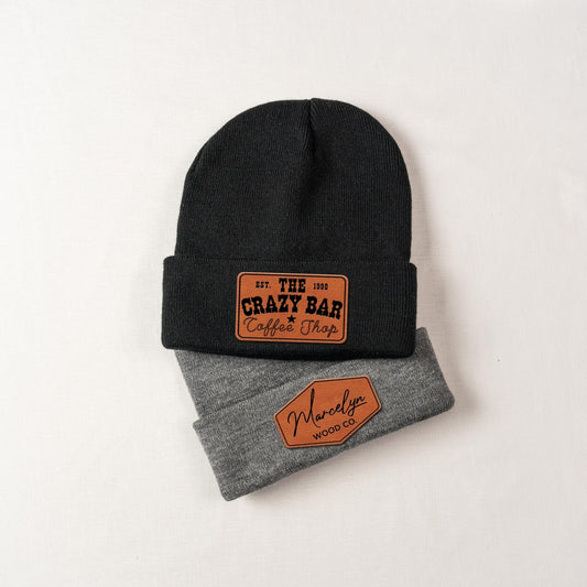 Custom Company Logo Beanie Hat, Engreaved Business Logo on Winter Hats, Laser Engraved Leather Patch Hat, Business Merch, Christmas Gift
