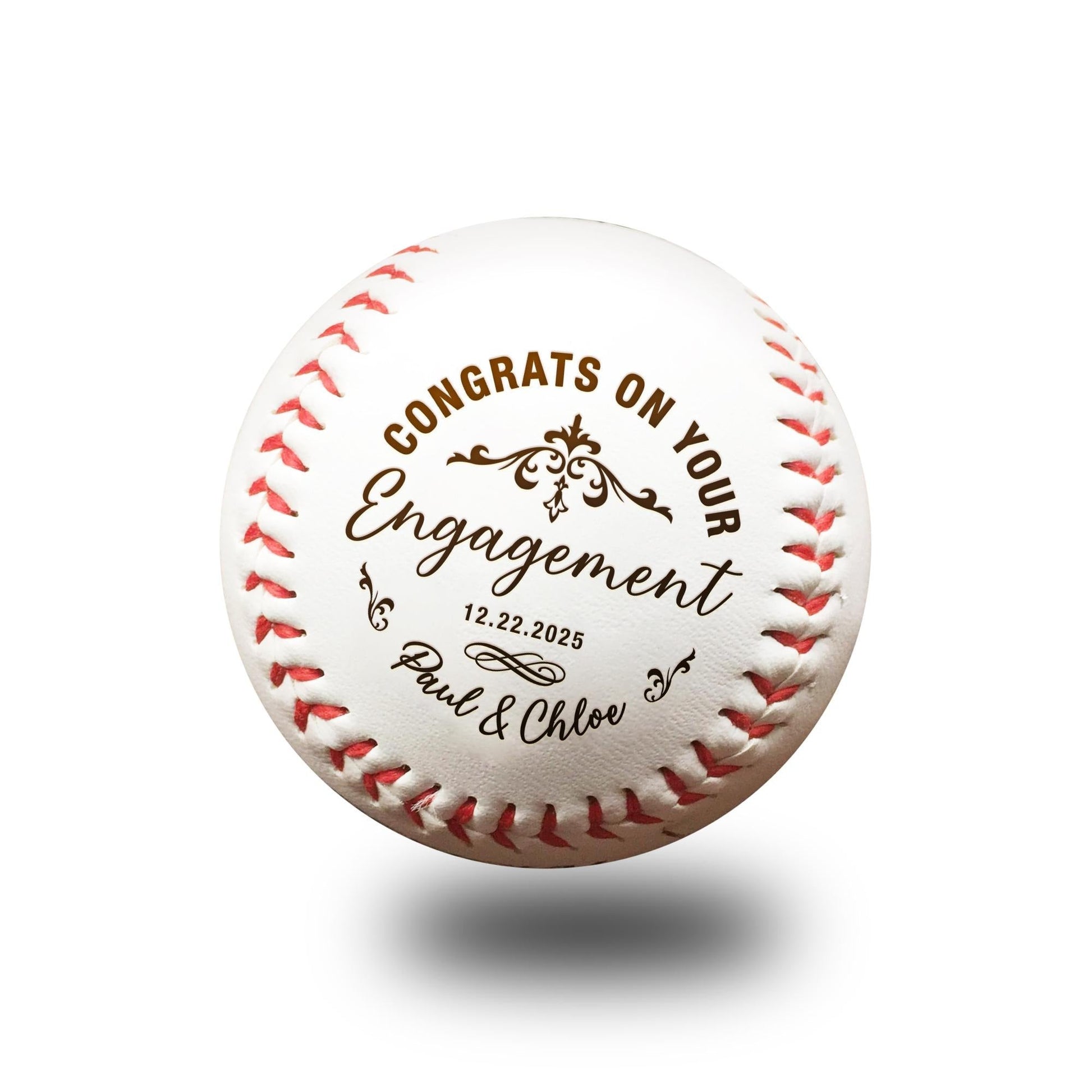 Personalized baseball designed as a fun and meaningful congrats on engagement gift  