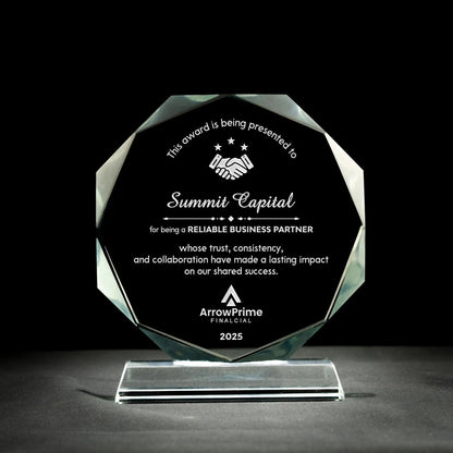 Custom corporate gifts with company logo presented as partnership recognition awards  