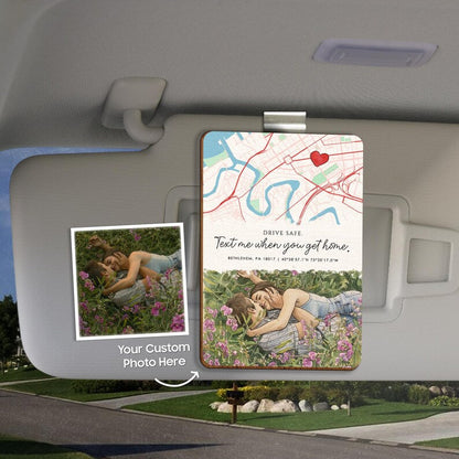 The perfect rear view mirror accessory, this map-style car visor picture frame is a romantic couple Valentine's gift.