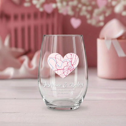 Personalized Couple Map Wine Glass, a unique map of where we met and perfect Valentine's Day wine glass.