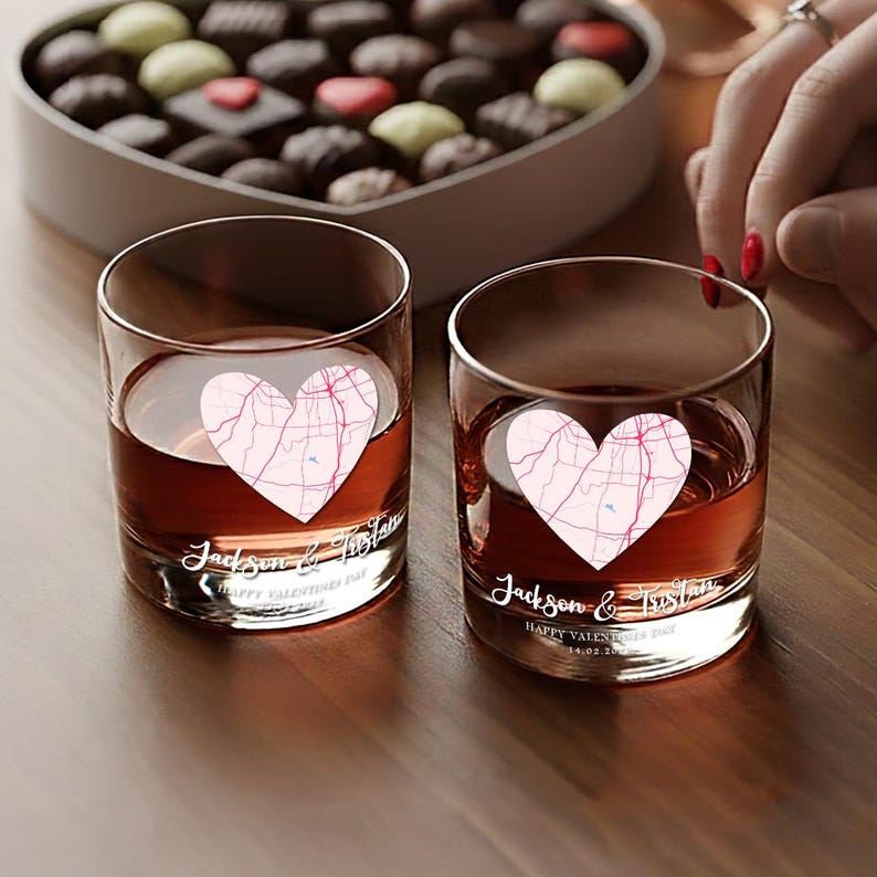 The perfect Valentine's gift for him, this Personalized Couple Map Wine Glass is a thoughtful custom wine glass.