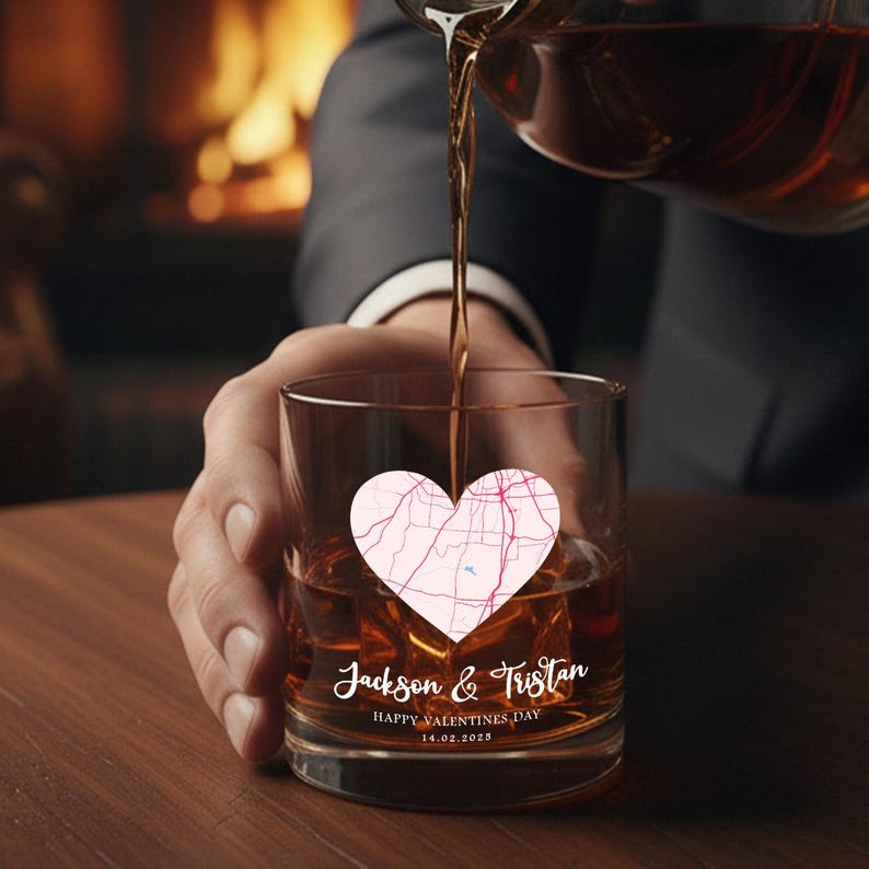 An elegant custom wine glass, the Personalized Couple Map Wine Glass is a romantic addition to any couple's collection.