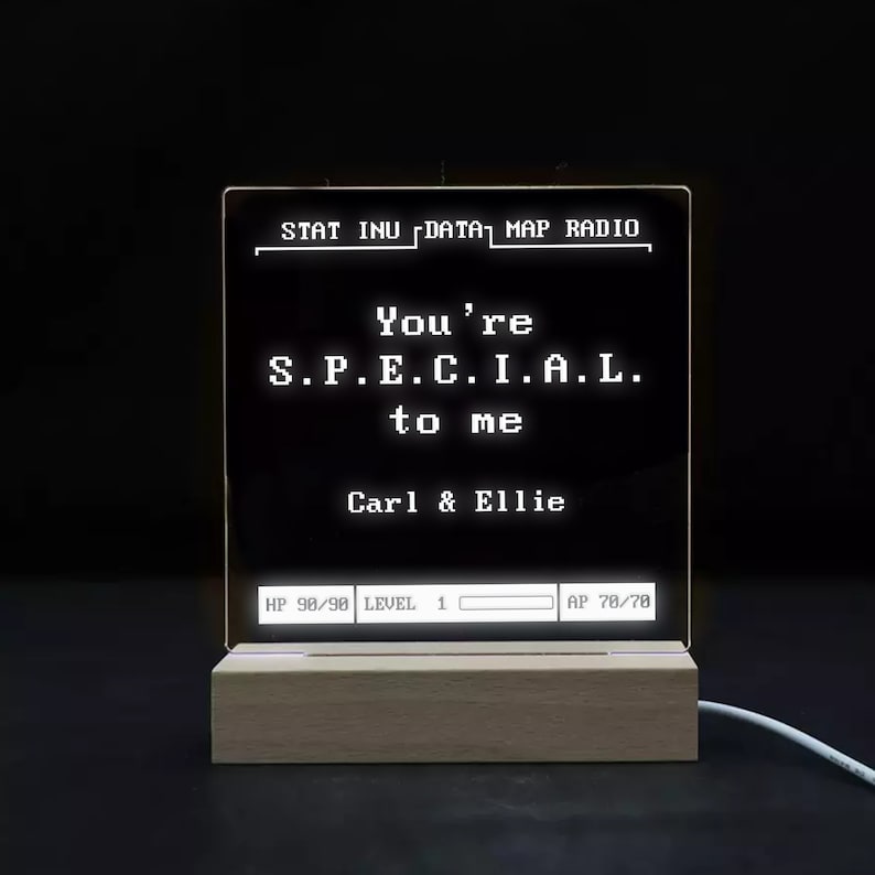 A close-up of the Personalized Couple Name Acrylic Night Light, featuring a custom couple night light design for Valentine's Day.