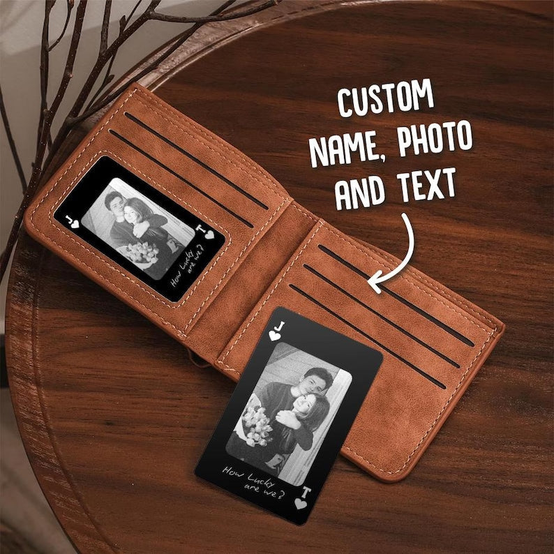 Custom metal wallet card, the Personalized Couple Photo Wallet Insert Card is a meaningful couple Valentine's gift.