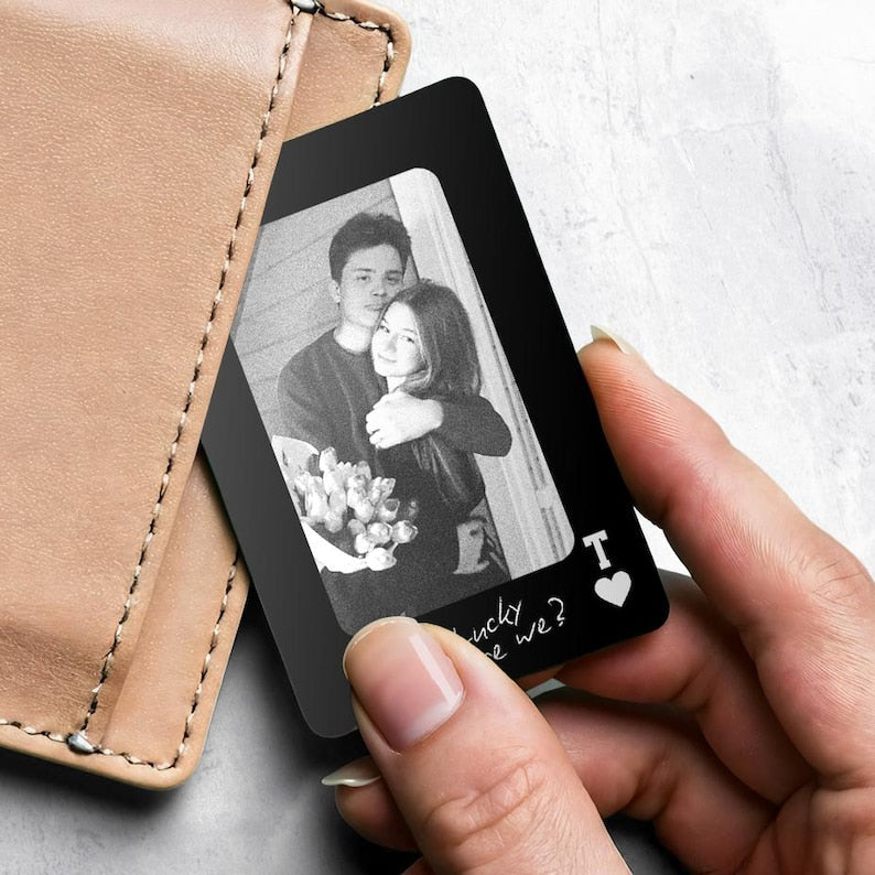 This wallet insert card personalized with a couple photo is an ideal couple Valentine's gift for any occasion.