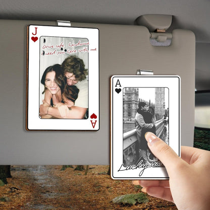 Personalized Couple Playing Card Photo Car Visor Clip