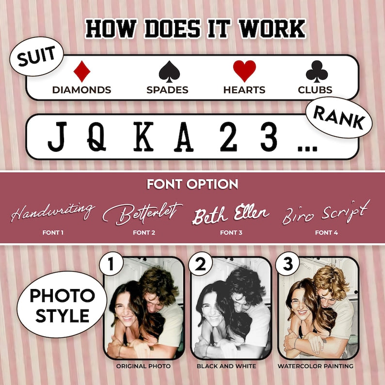 Personalized Couple Playing Card Photo Rear View Mirror Hanger