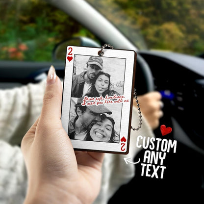 Personalized Couple Playing Card Photo Rear View Mirror Hanger