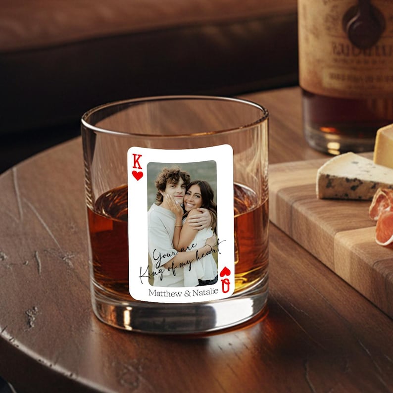 This Personalized Couple Playing Card Wine Glass serves as a cherished King and Queen wine glass for any special occasion.
