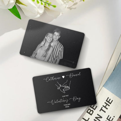 Personalized Couple Portrait Wallet Card, a unique engraved Valentine's Day gift and perfect personalized metal wallet card.