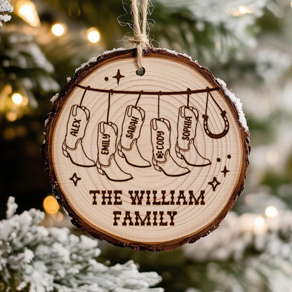 Create a unique family name ornament with our Personalized Cowboy Christmas Wooden Ornament, a rustic personalized wooden ornament.