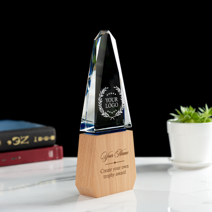 Elegant Personalized Crystal Award for Business presented as bulk staff gifts and employee award ideas