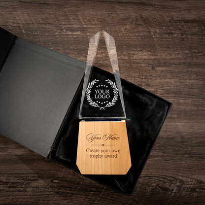 Company logo gifts featuring a Personalized Crystal Award for Business as premium custom logo gifts