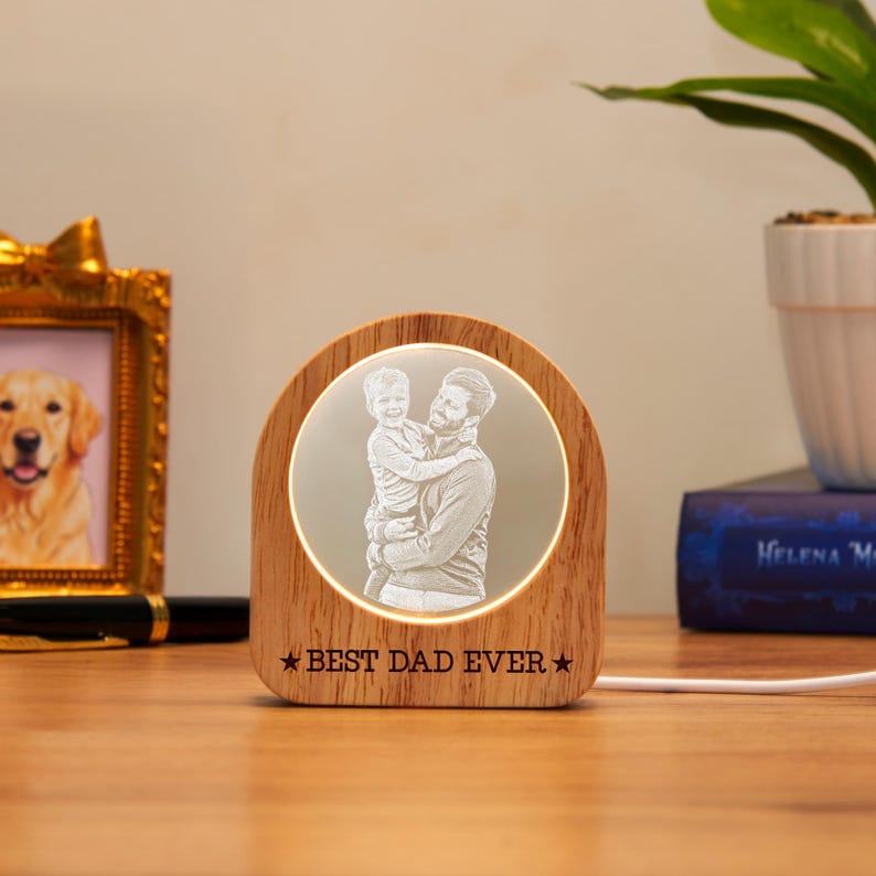 Personalized Dad Photo Crystal Night Light, a high-quality and elegant gift for Father's Day.