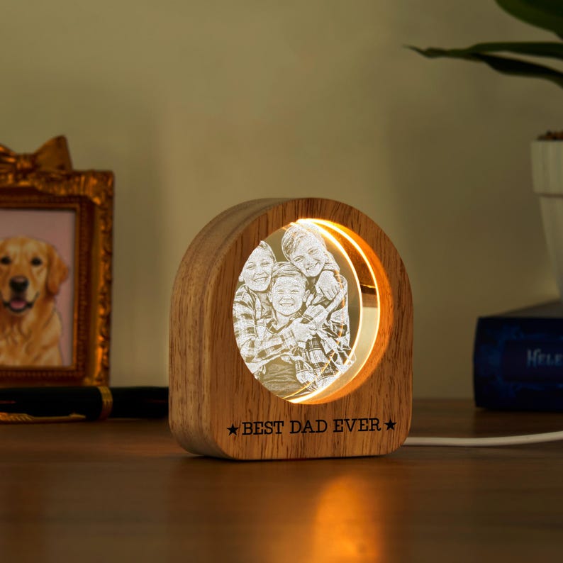 High-quality light up engraved photo, offering a sophisticated and heartfelt way to celebrate dad.