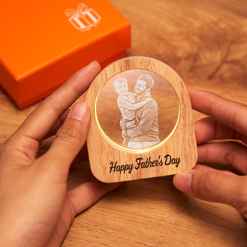 Customized crystal lamp with picture for dad, featuring high-end laser engraving for a stylish look.