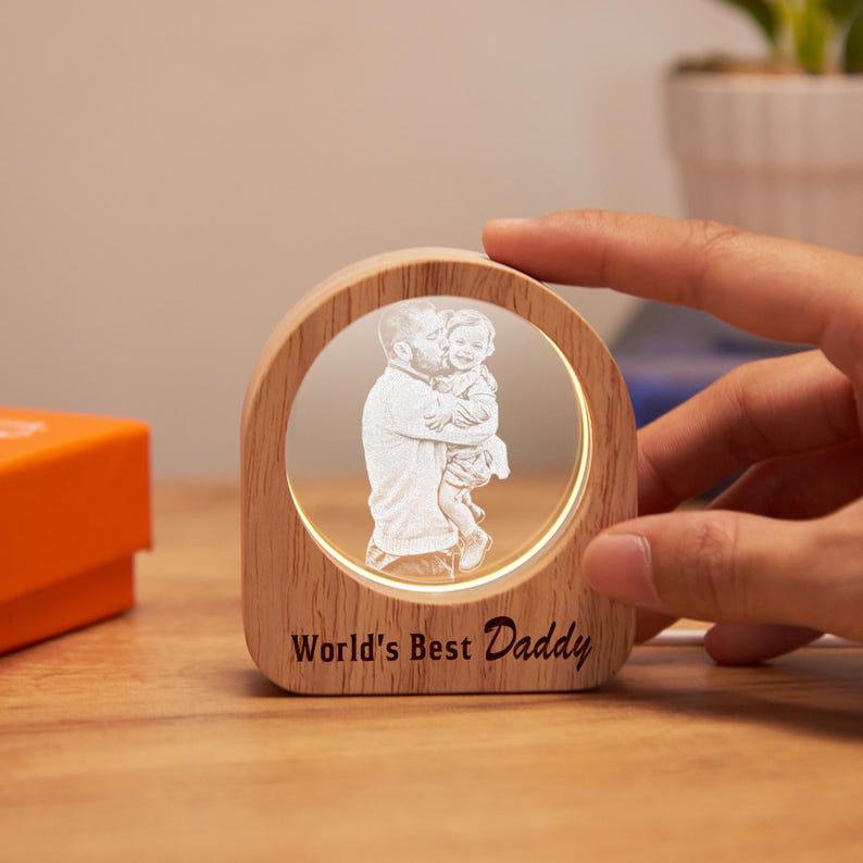 Elegant photo gifts for dad, perfect for adding a personal glow to his bedside table or office.