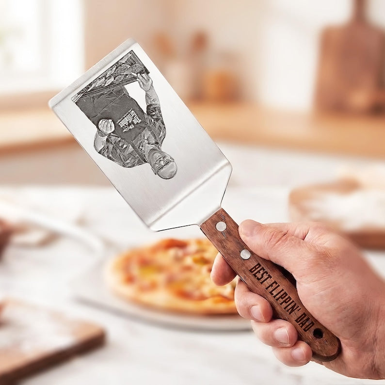 Stainless steel spatula with custom engraving, the perfect grilling gifts for dad and bbq gifts for dad.