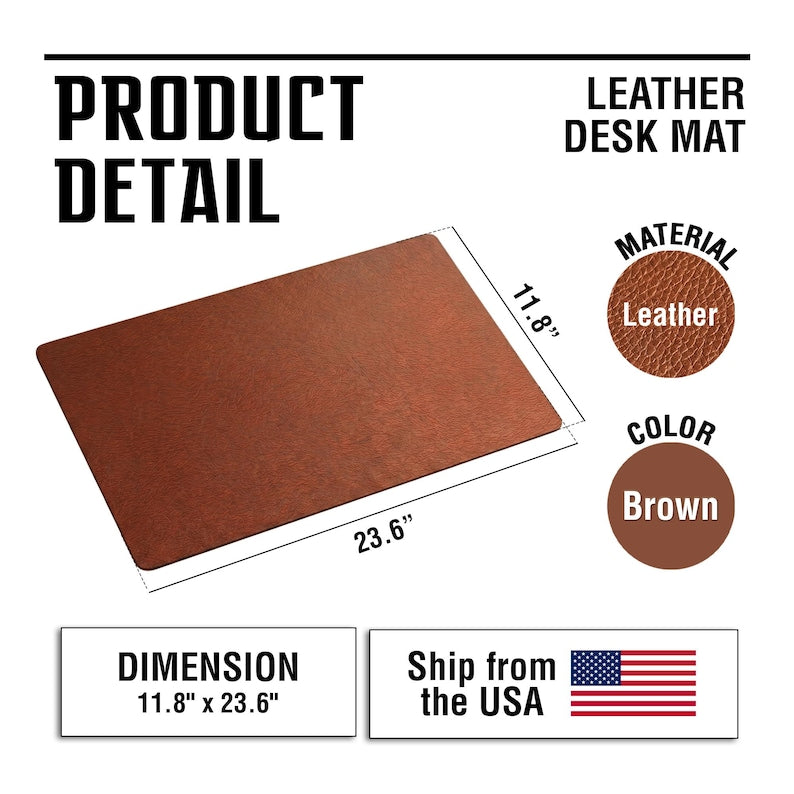 Leather desk pad custom engraved with a family portrait, ideal as desk gifts for dad for Father's Day 2026.