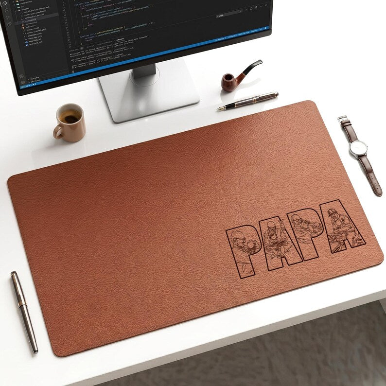 Photo gifts for father's day like this premium leather desk accessory, perfect for an office desk in 2026.