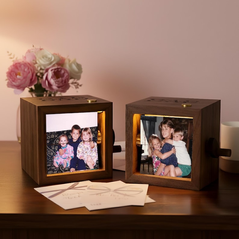 Dad picture frame style wooden box with custom photo layout, creating a memorable picture gift for dad.