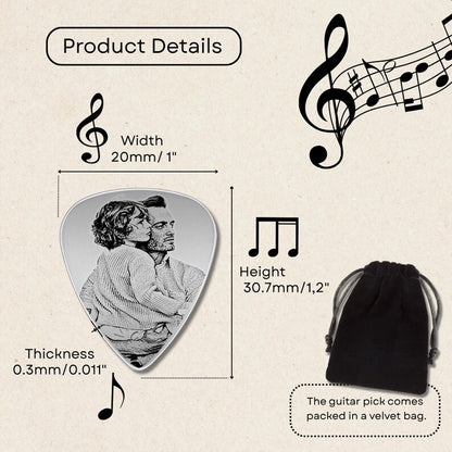 High-quality engraved guitar picks, ideal for those seeking a premium personalized photo gift.