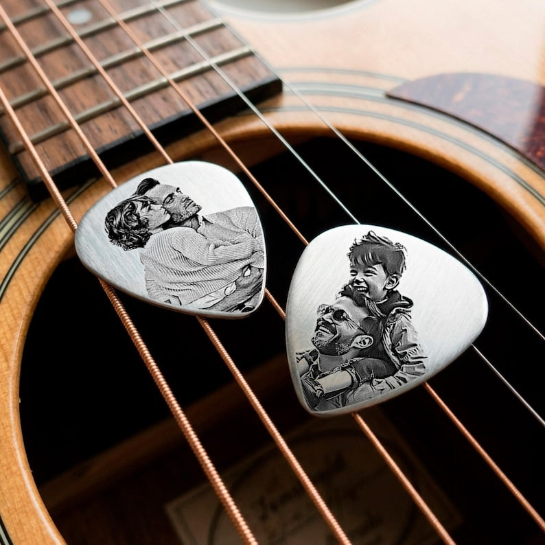 Elegant engraved gifts for dad, designed to be a durable and functional custom guitar pick.