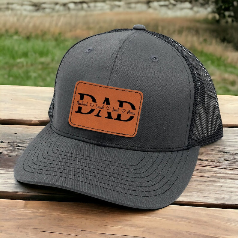 Custom Dad Trucker Hat with Kids Names, the perfect personalized Father's Day gift for Dad.