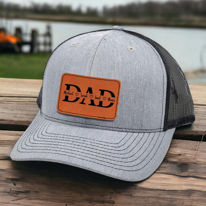 This custom trucker hat, a Dad Trucker Hat, is an ideal leather dad hat and Christmas gift for Dad.