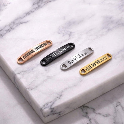 Best gift for husband and gifts for runner dads, a durable stainless steel shoe tag with custom engraved dad's name.