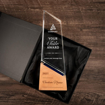Personalized Dedicated Employee Crystal Award used as a custom award plaque for top performers  
