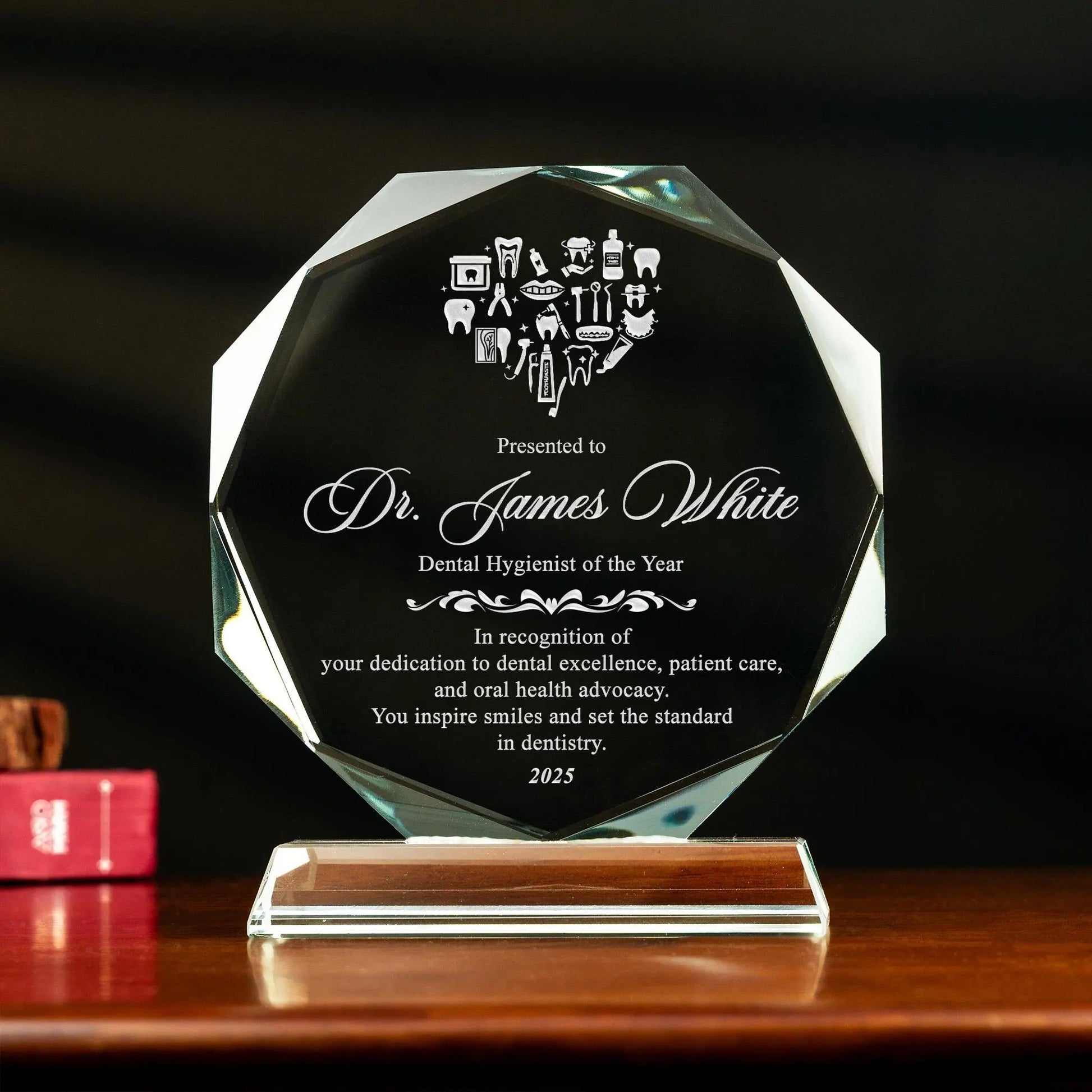 Personalized Dentist Crystal Award designed as meaningful dentist gifts for recognition and appreciation  