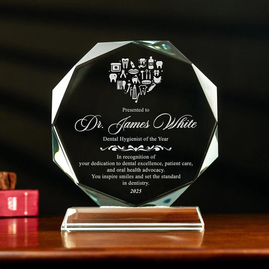 Personalized Dentist Crystal Award designed as meaningful dentist gifts for recognition and appreciation  
