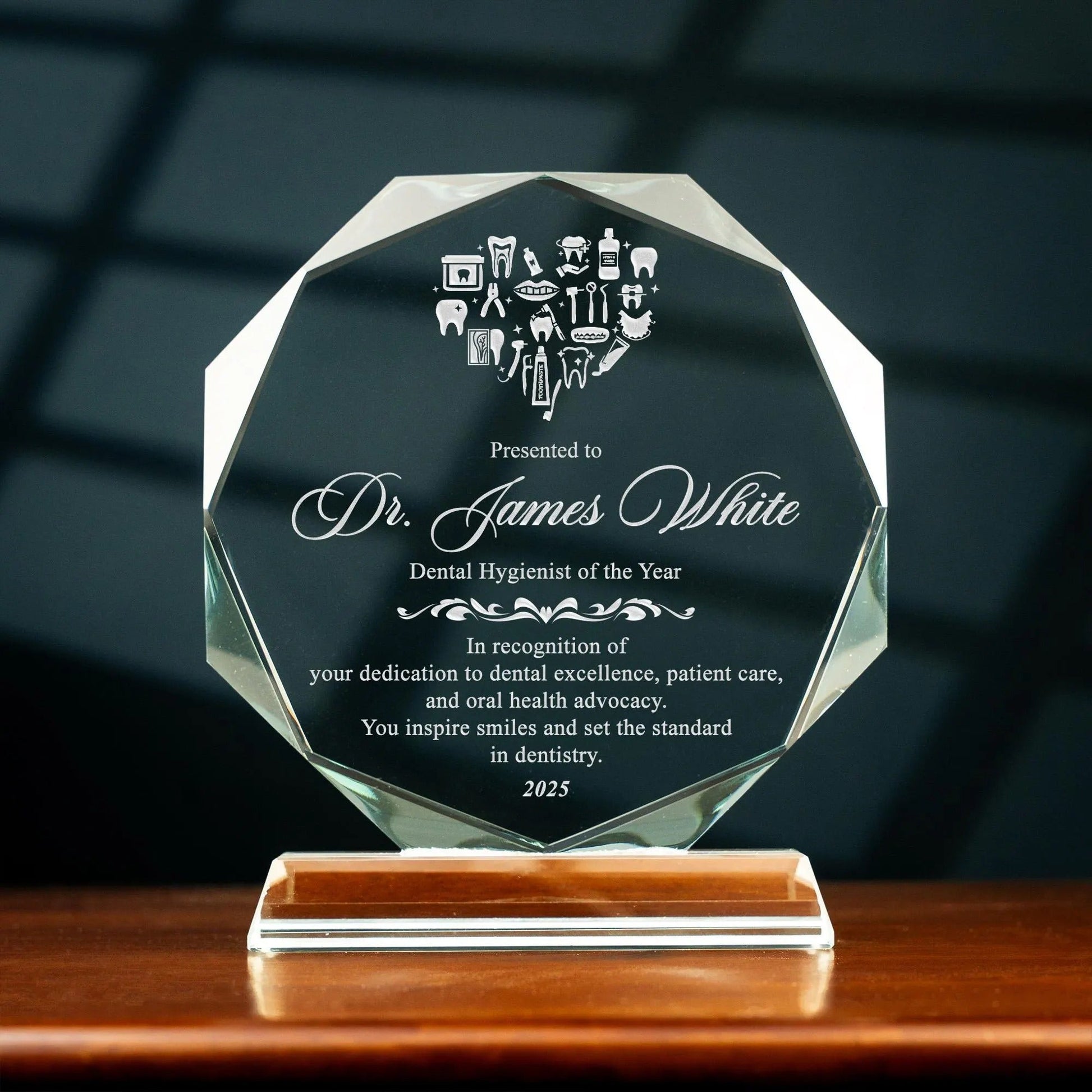 Custom engraved Personalized Dentist Crystal Award ideal as dental assistant gifts and dental hygienist gifts  