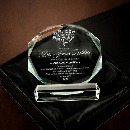 Timeless Personalized Dentist Crystal Award presented as thoughtful dentist gifts and career milestone awards  
