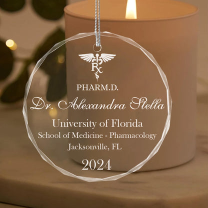 Engraved christmas ornaments featuring a Personalized Doctor of Pharmacy Graduation Ornament  