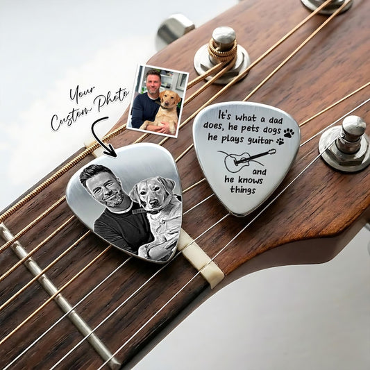 Personalized Dog Dad Photo Guitar Pick, a high-quality and custom plectrum for music-loving fathers.
