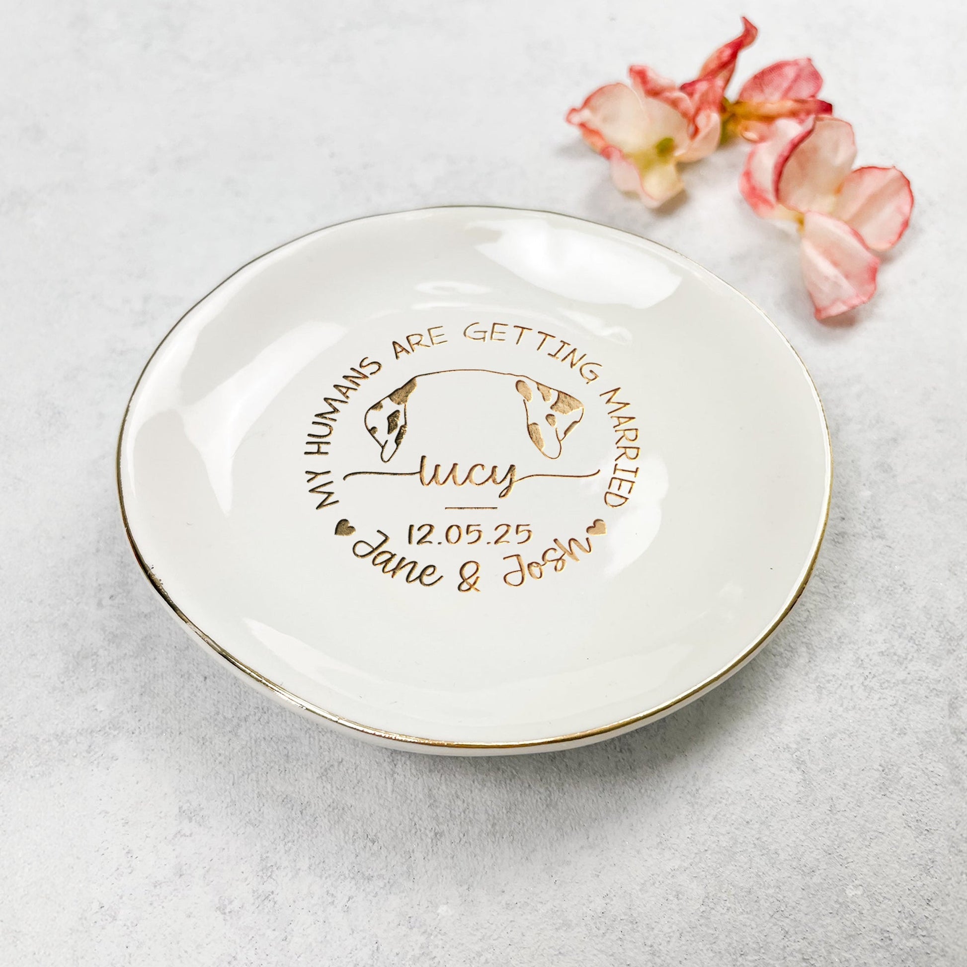 Gifts for dog owners made special with personalized engagement ring dish including their pup  