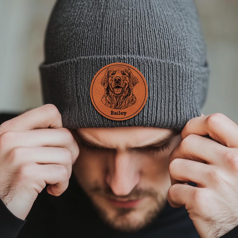 Custom Leather Patch Beanies – Lucy Engraving