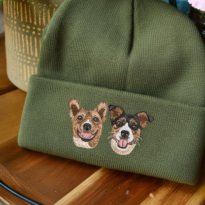 Custom Embroidered Dog Photo Beanie Pet Portrait Beanie Gifts for Dog Mom