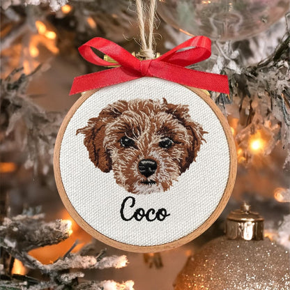 Custom Embroidery Dog Photo Ornament Personalized Dog Christmas Gift