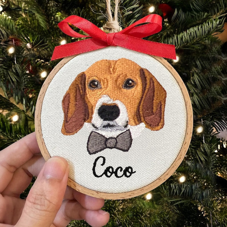 Personalized Dog Christmas Gift Custom Embroidery Dog Photo Ornament