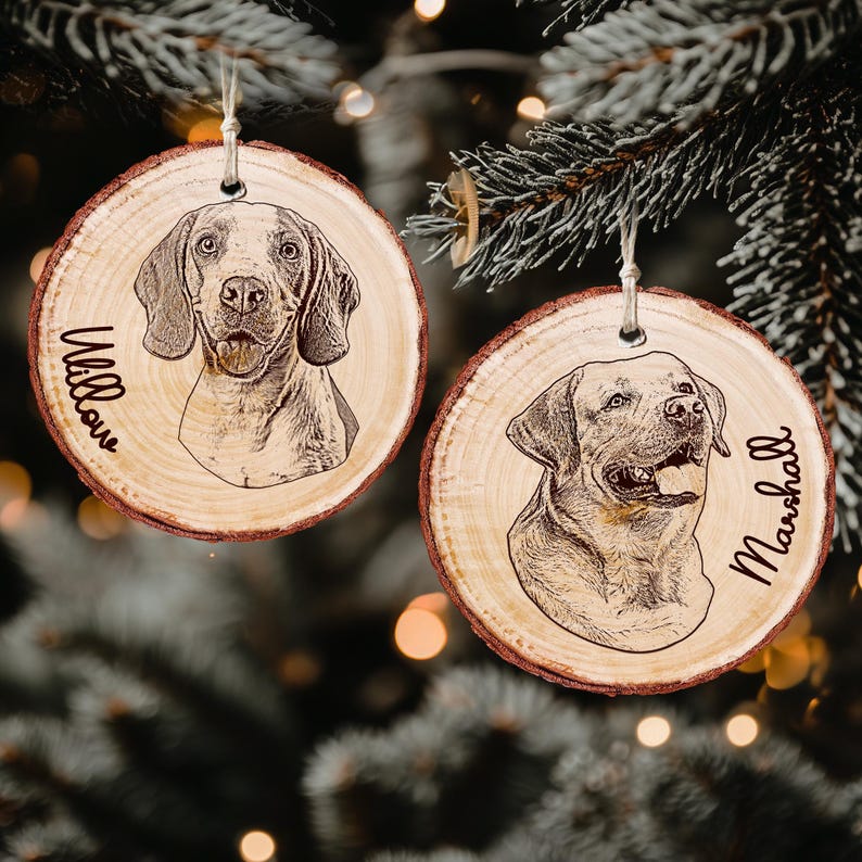 A Personalized Dog Photo Wooden Ornament, a unique personalized pet ornament and a perfect dog lover gift for Christmas.