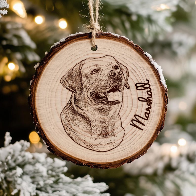 This engraved Christmas ornament, a Personalized Dog Photo Wooden Ornament, is a cherished gift for dog owners and pet owners.