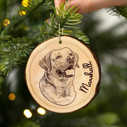 A custom Personalized Dog Photo Wooden Ornament, a thoughtful personalized wooden ornament for all pet owners and dog lovers.
